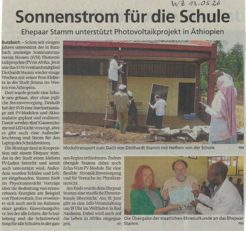 SVH sorgt für Sonnenstrom in Schule in Afrika